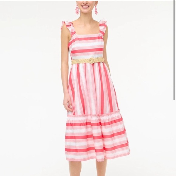 JCrew Factory Square Neck Ruffle Trim 100% Cotton Midi Dress Sz 12 NEW Lined - Picture 2 of 4